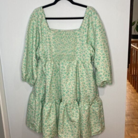 Levi's Women Green Floral Electric Dolci Baby Doll Dress Size XL - Picture 9 of 12